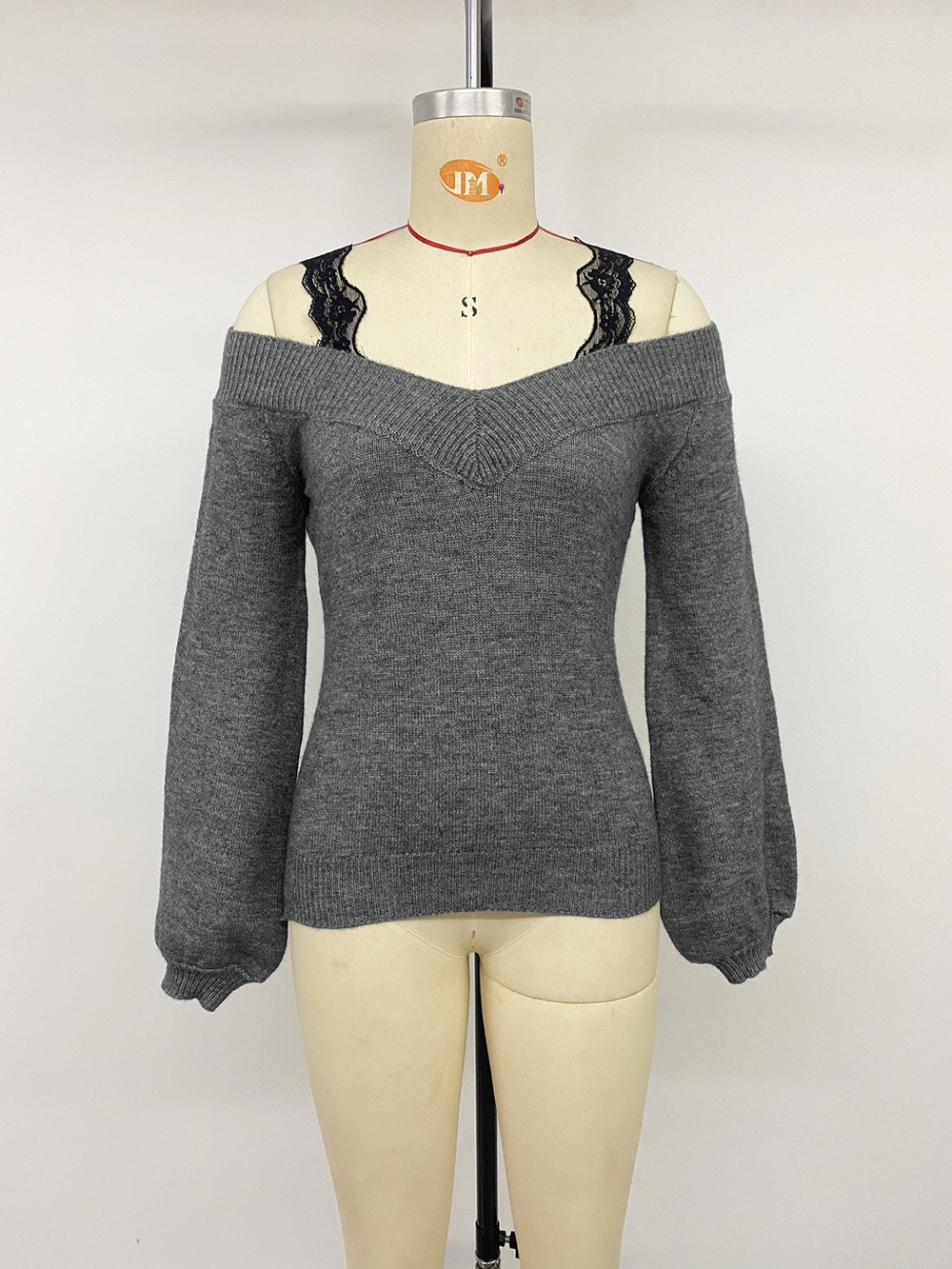 Off-Shoulder Lace Trim Sweater - Picture 7 of 14